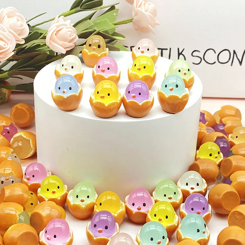 5-50 Buah Mainan Ayam Cangkang Telur Bercahaya Mini Patung Resin Fluoresensi Model Hewan Dekorasi Rumah Mainan Aksesori Dekorasi Taman