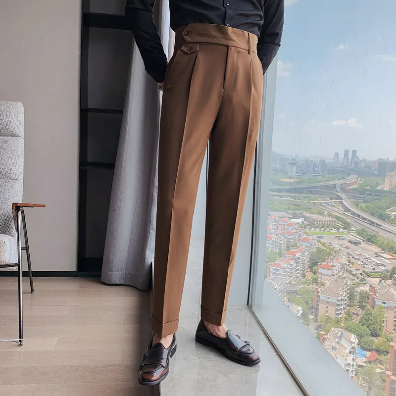 Pantalones de traje para hombre, pantalones de vestir ajustados, informales, de negocios, ropa de calle, ropa Formal Social, primavera 2023, 36