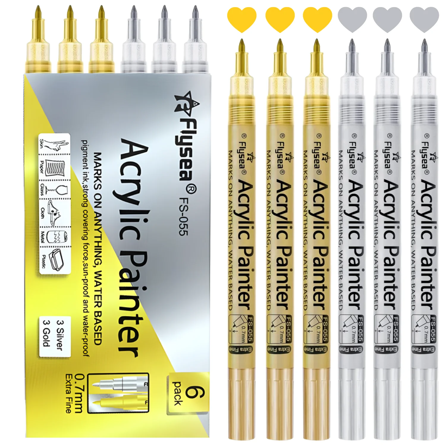 

Ручки акриловой краски черного, белого, золота, серебристого цвета, маркеры акриловой краски 0,7 мм, очень тонкие, средний наконечник 3 мм, водонепроницаемые ручки для рисования