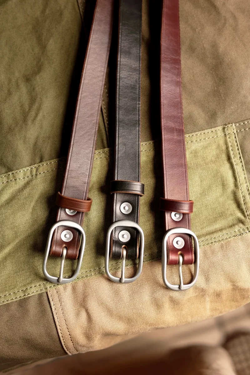 Men Women Classic Narrow Belt, Genuine Horween Shell Cordovan Oil‑Wax Top Grain Cowhide Leather Strap