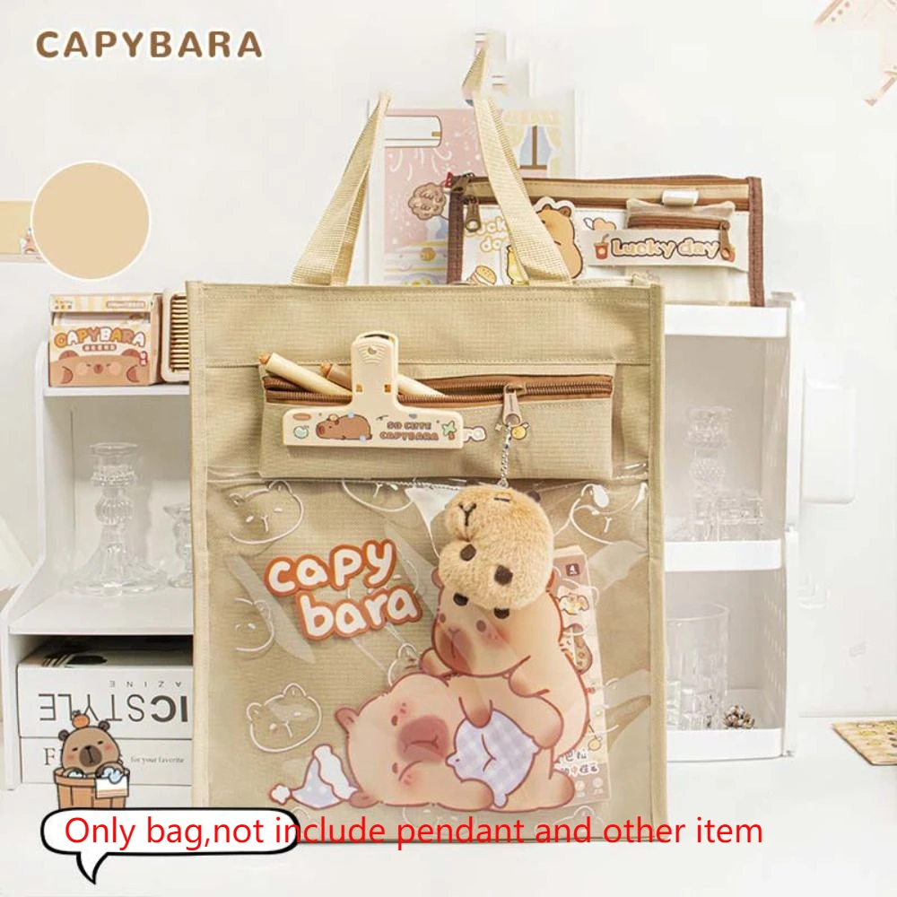 

Lightweight Capybara Handbags Large Capacity Transparent Pocket Canvas Tote Bags Reusable School Supplies