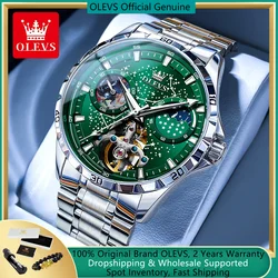 OLEVS-reloj mecánico automático para hombre, reloj de pulsera con esfera giratoria de segundos, cielo estrellado, Estrella luminosa, fase lunar, 42mm, nuevo