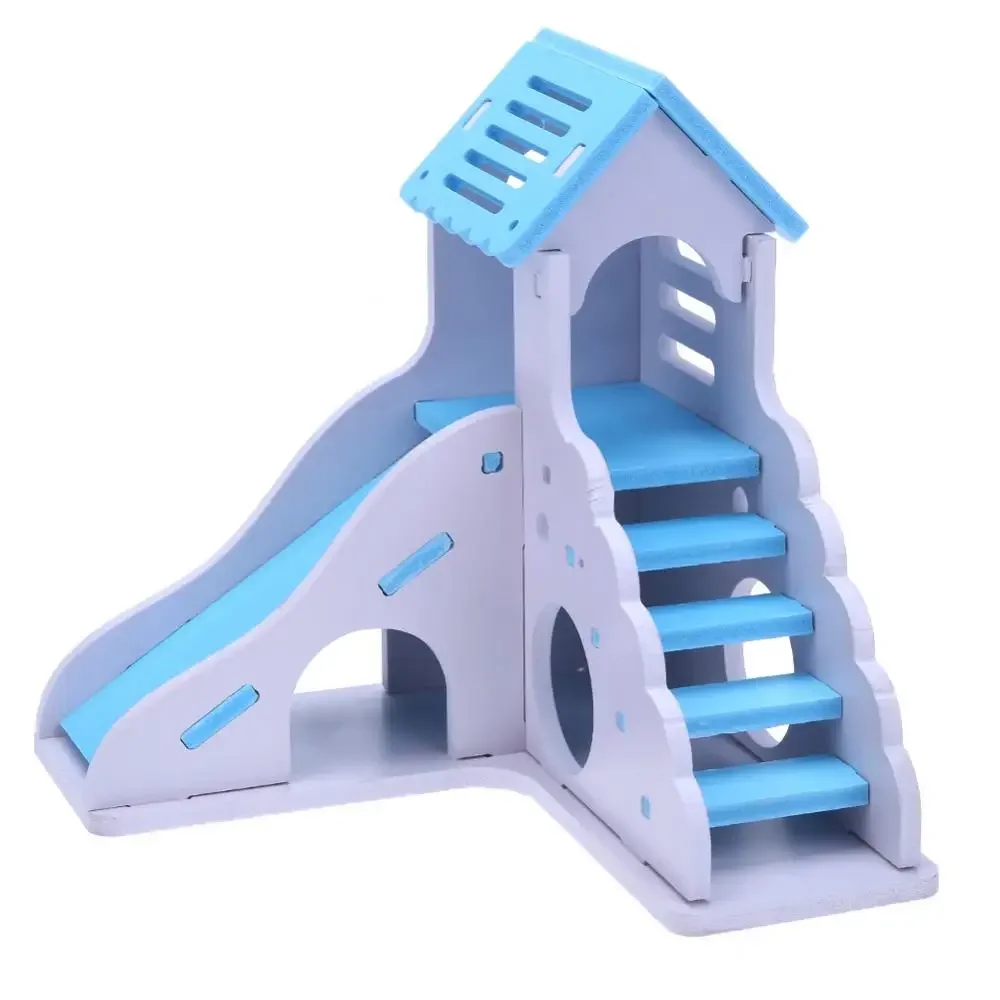 Colorful Mini Eco-board Wooden Slide DIY Assemble Hamster House Small Animals Pet Toy Double Stair-style Castle Pavilion Villa