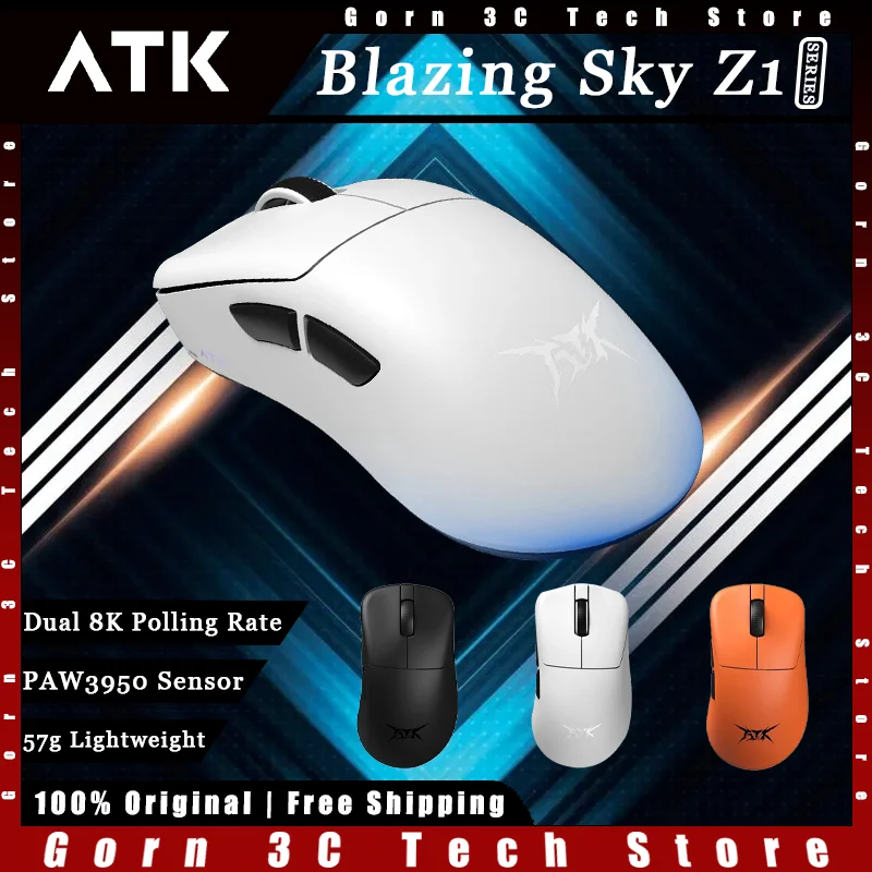 

Игровая мышь ATK Blazing Sky Z1 Pro Max, двухрежимная беспроводная мышь Paw3950, датчик 8K, индивидуальная игровая мышь, аксессуары для ПК