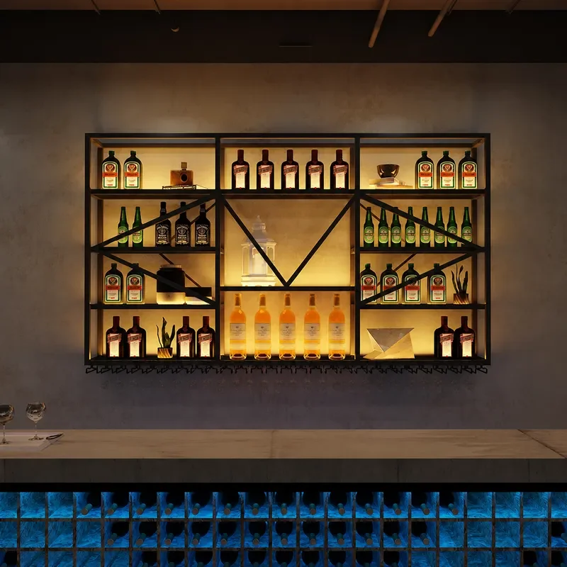 Creative Light Luxury Wall Hanging Wine Display Rack Clear Bar Industrial Style Wall Mounted Wine Storage Cabinet