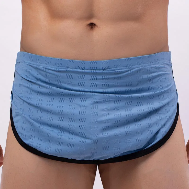 Men Sexy Boxers Shorts Underwear Male Panties Built-in Penis Pouch Thong Gay Lingerie Loose Home Leg Split Apron Lounge Pajama