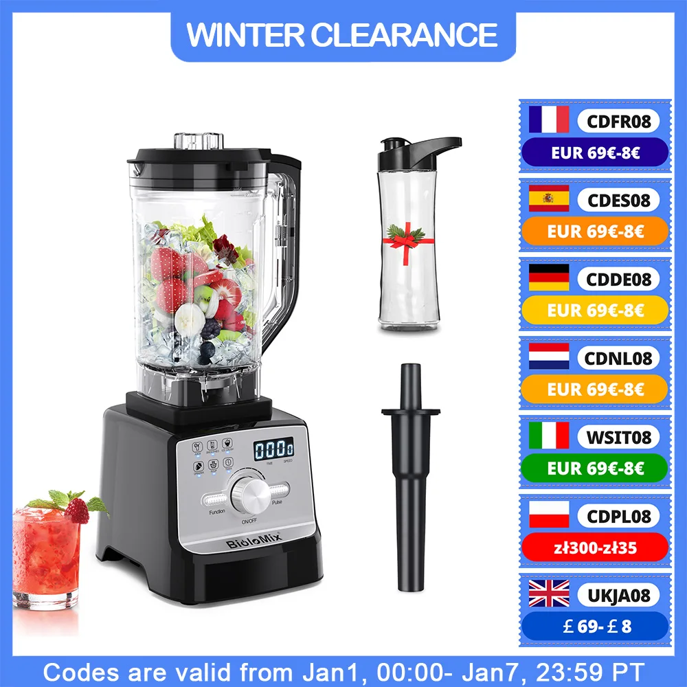 BioloMix Professional Blender Smoothie Mixer with 2L BPA Free Pitcher, Smart Timer And Pre-programed Peak 2200W Power Mixer