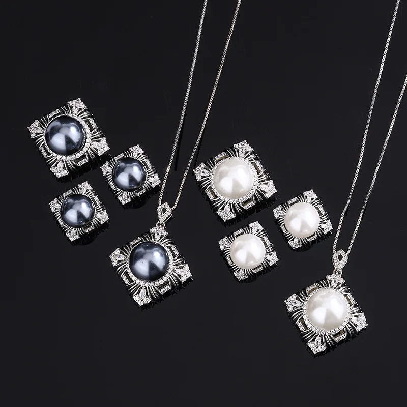 

Jewelry Gold Plated Inlaid Mother-of-Pearl Pearl Korean Style European and American Elegant Pearl Set for Women 14-12mm