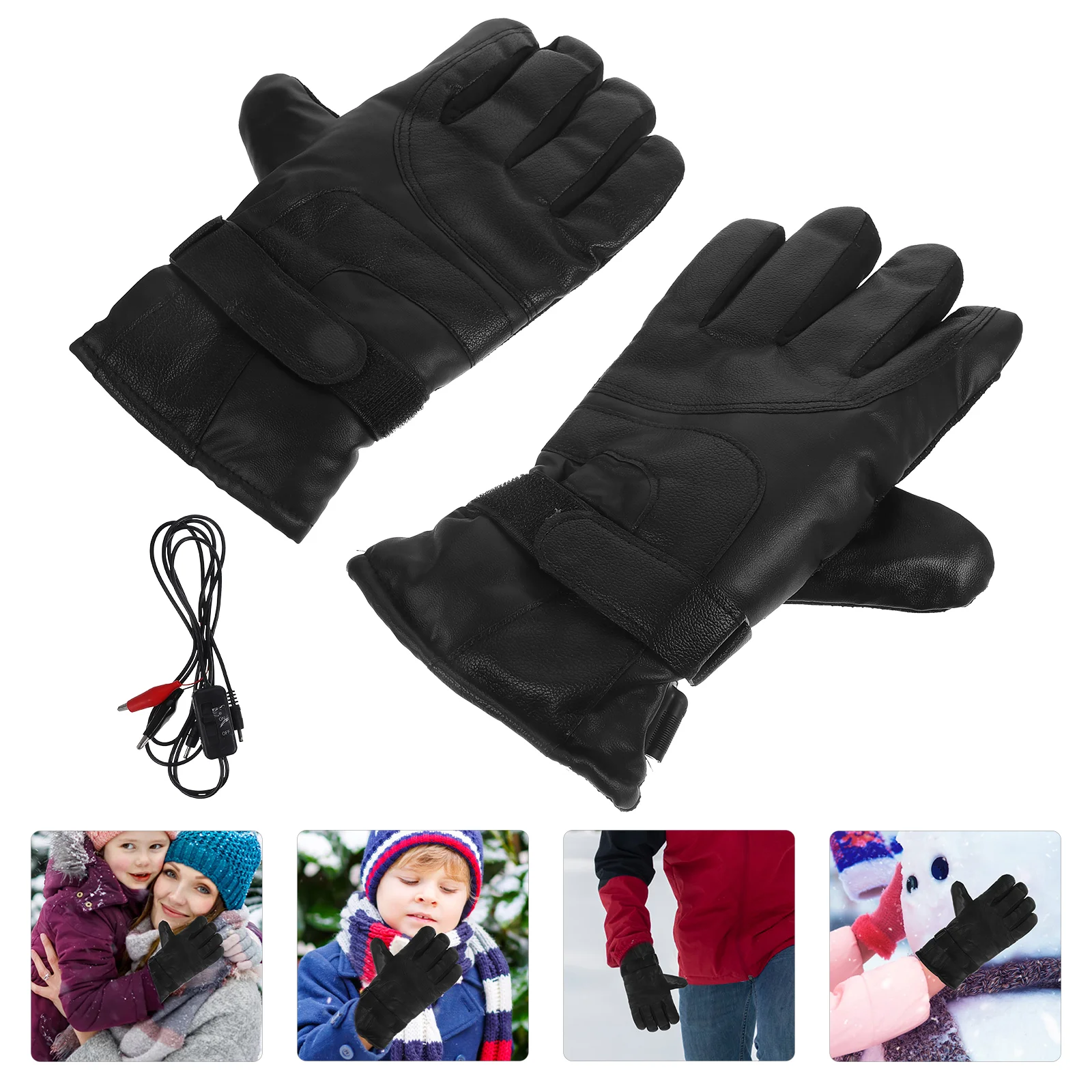 1 Pair of 12V Winter Protective Waterproof Charging Heating Gloves Warm Winter Gloves(Black) skiing gloves