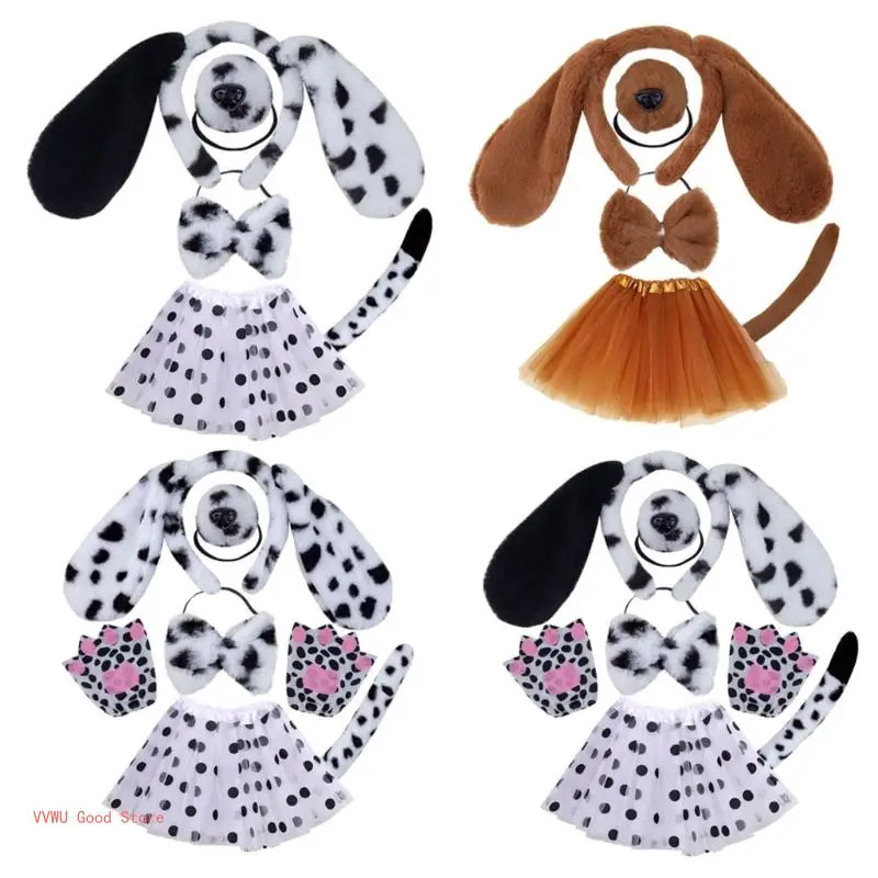 Kids Cartoon Animal Ear Headband Dalmatians Costume Halloween Cosplay Party Suit