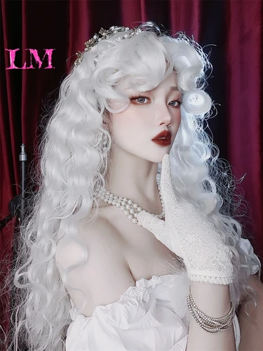Imagen 2 del producto LM LM- mostrar título original ﻿ Pelucas de Cosplay blancas ombré onduladas de cuerpo largo, pelucas sintéticas resistentes al calor, pelucas naturales de Lolita de parte media para mujer