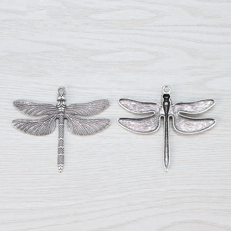 6 x Tibetan Silver Large Dragonfly Charms Animal Pendants For Necklace Jewelry Making Findings 71x63mm