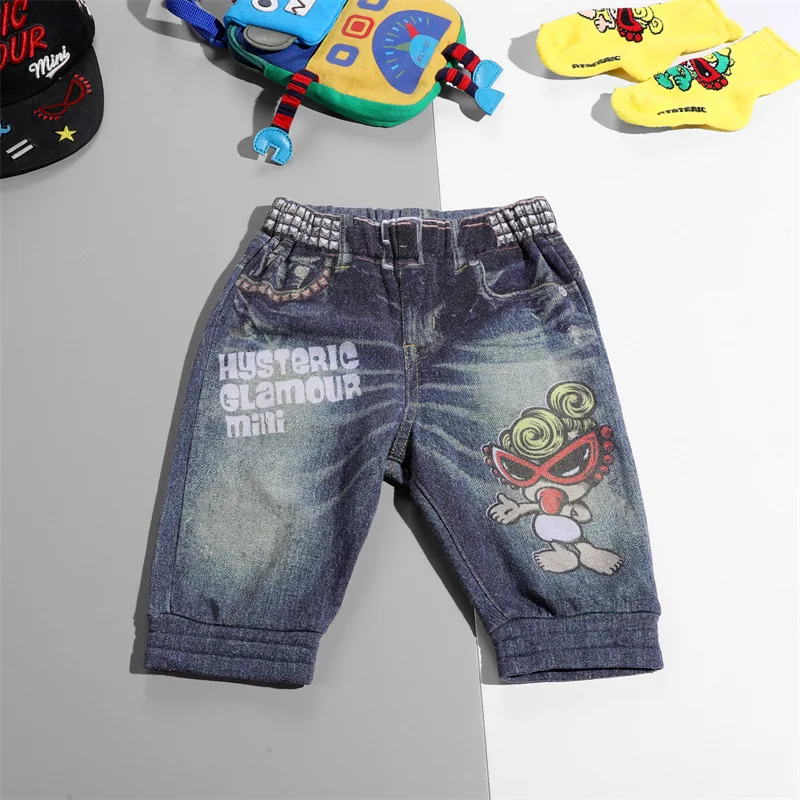

2024 Summer Trendy Brand Children's Black Super Cotton Boys' Imitation Denim Pants