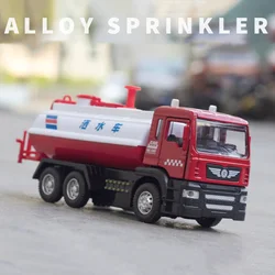 1/50 Sprinkler Truck Model Car Toy Alloy Diecast Engineering Vehicle Rubber Tire Sound Light Pull Back Toy Birthday Gift for Kid