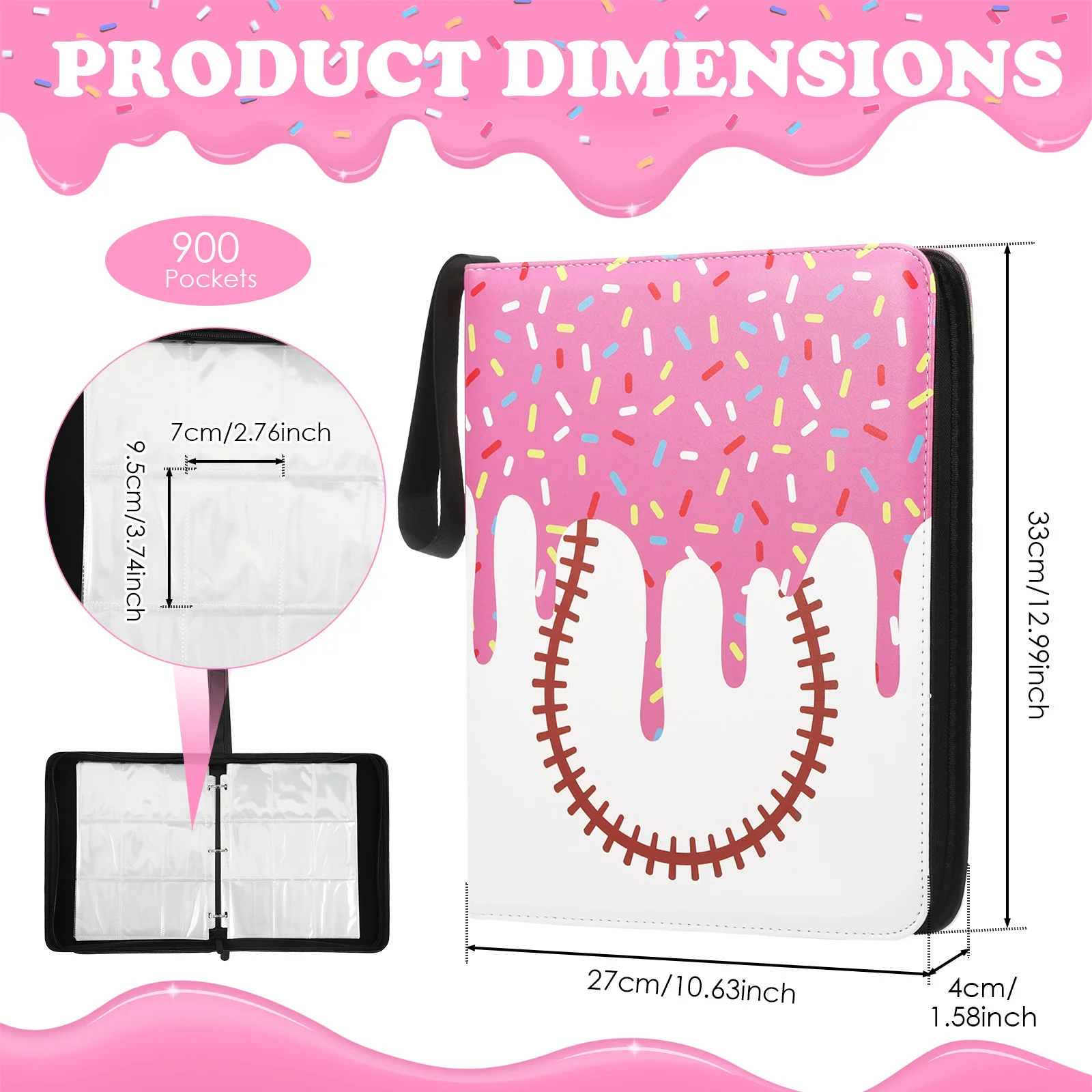 1Pc Baseball Card Binder PU Waterproof and Dustproof Baseball Card Book with 400/900Pocket Trading Cards Books for Cards Storage