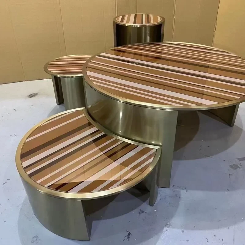 Modern Round Coffee Table Stainless Steel Frame Tempered Glass Top Luxury Living Room Center Table Designer Home Furniture