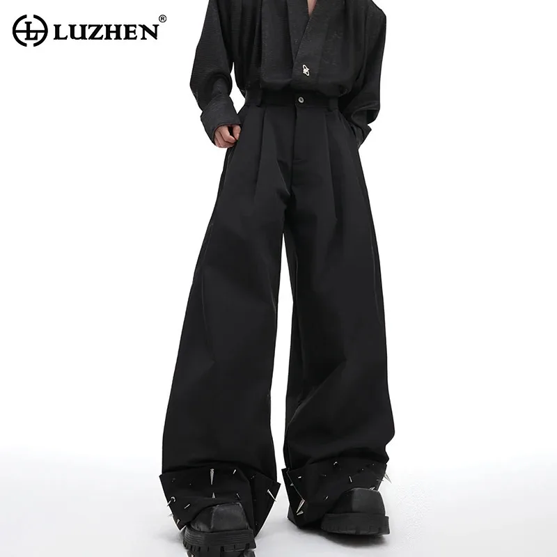 

LUZHEN Loose Rivet Metal Design Trousers Original Trendy Elegant Wide Leg Pants Pleated Stylish Autumn New Plain Male LZ5152