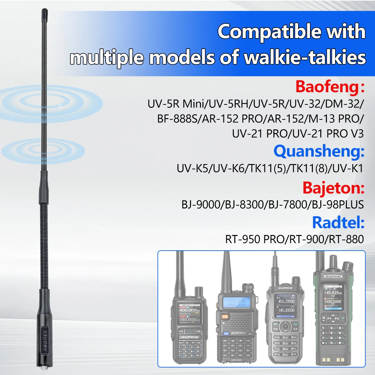 ABBREE AR-166 Antena Walkie Talkie Cuello Cisne SMA-Hembra UHF VHF - imagen 5