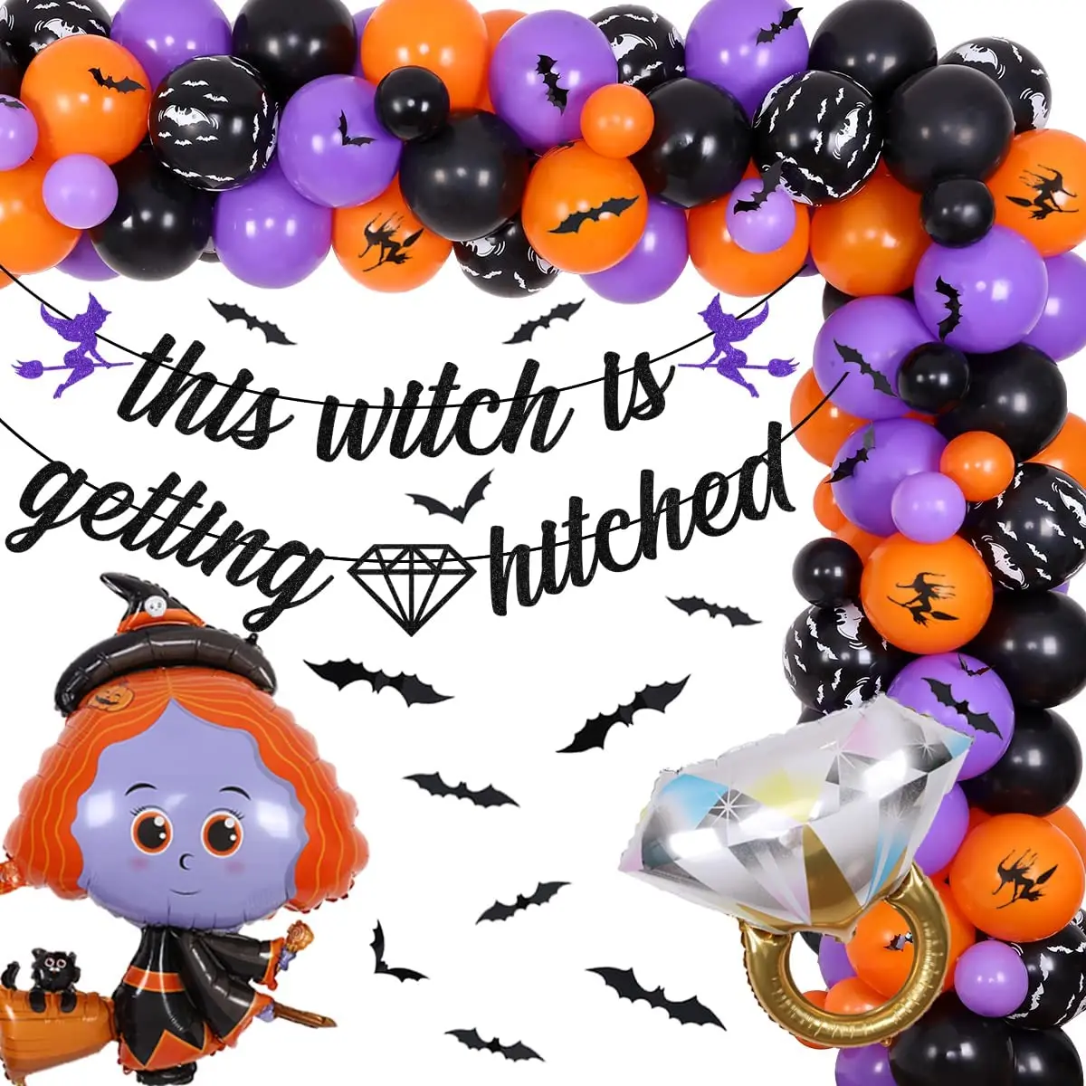 

Halloween Bachelorette Party Decorations This Witch Is Getting Hitched Orange Balloon Garland Kit Banner Bridal Shower Supplies