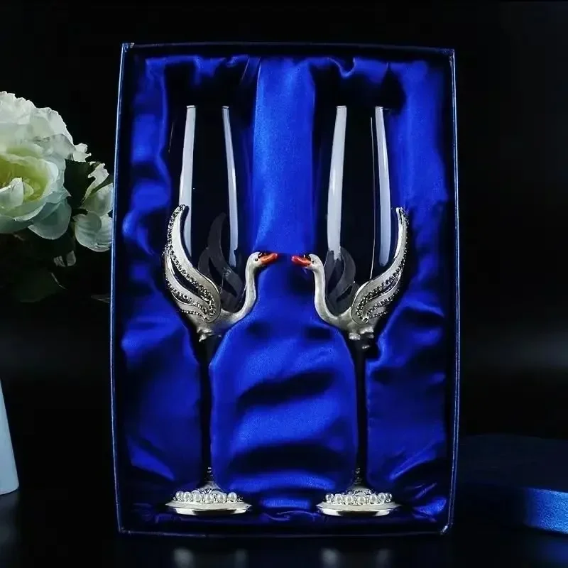 Luxury Original Swan Champagne Glass Crystal Cocktail Cup With Enamel Design For Red Wine Bar Wedding Gift Set Home Bar Decor