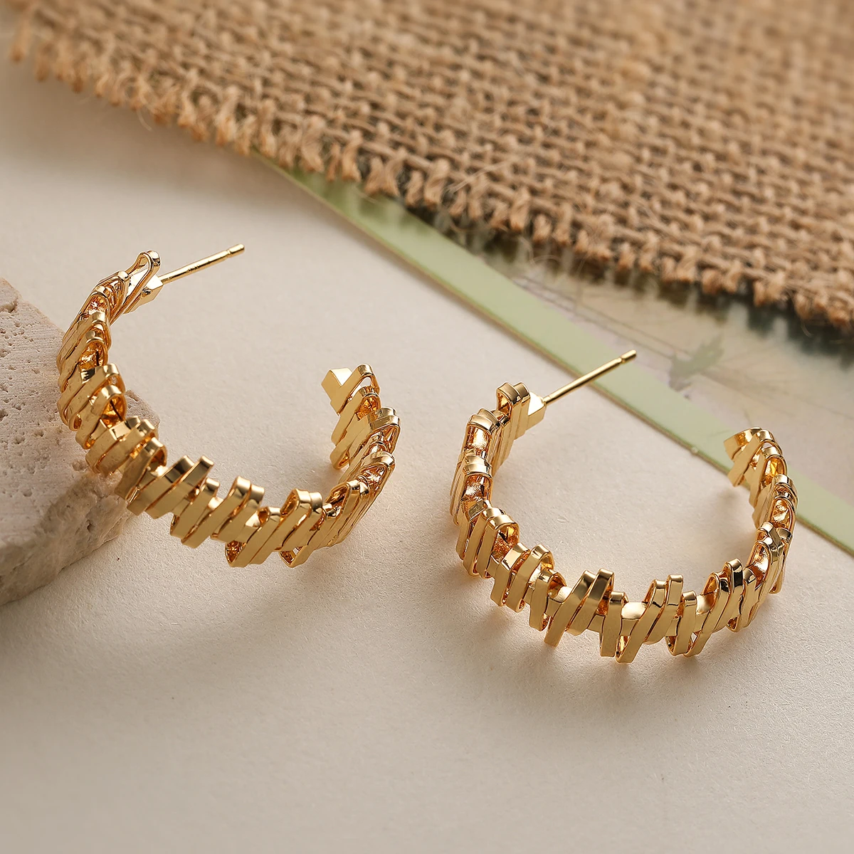 New Arrived Gold Plated Chain Link C-Hoop Earrings Waterproof High Quality Ins Minimalist Vacation Women Jewelry
