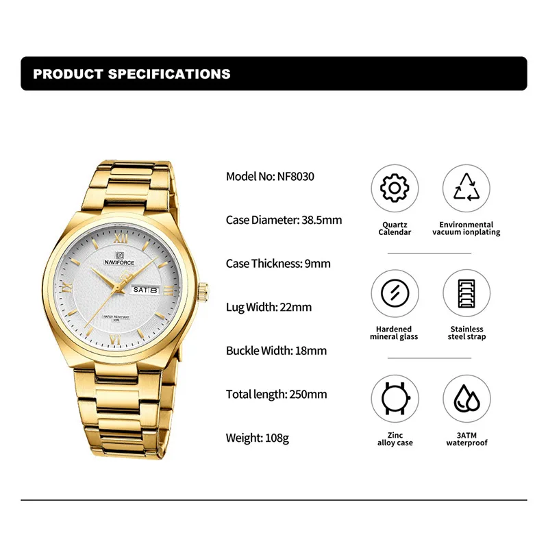 Top Brand NAVIFORCE Luxury High Quality Men Watch Fashion Stainless Steel Waterproof Week Date Quartz Wristwatch Reloj Hombre