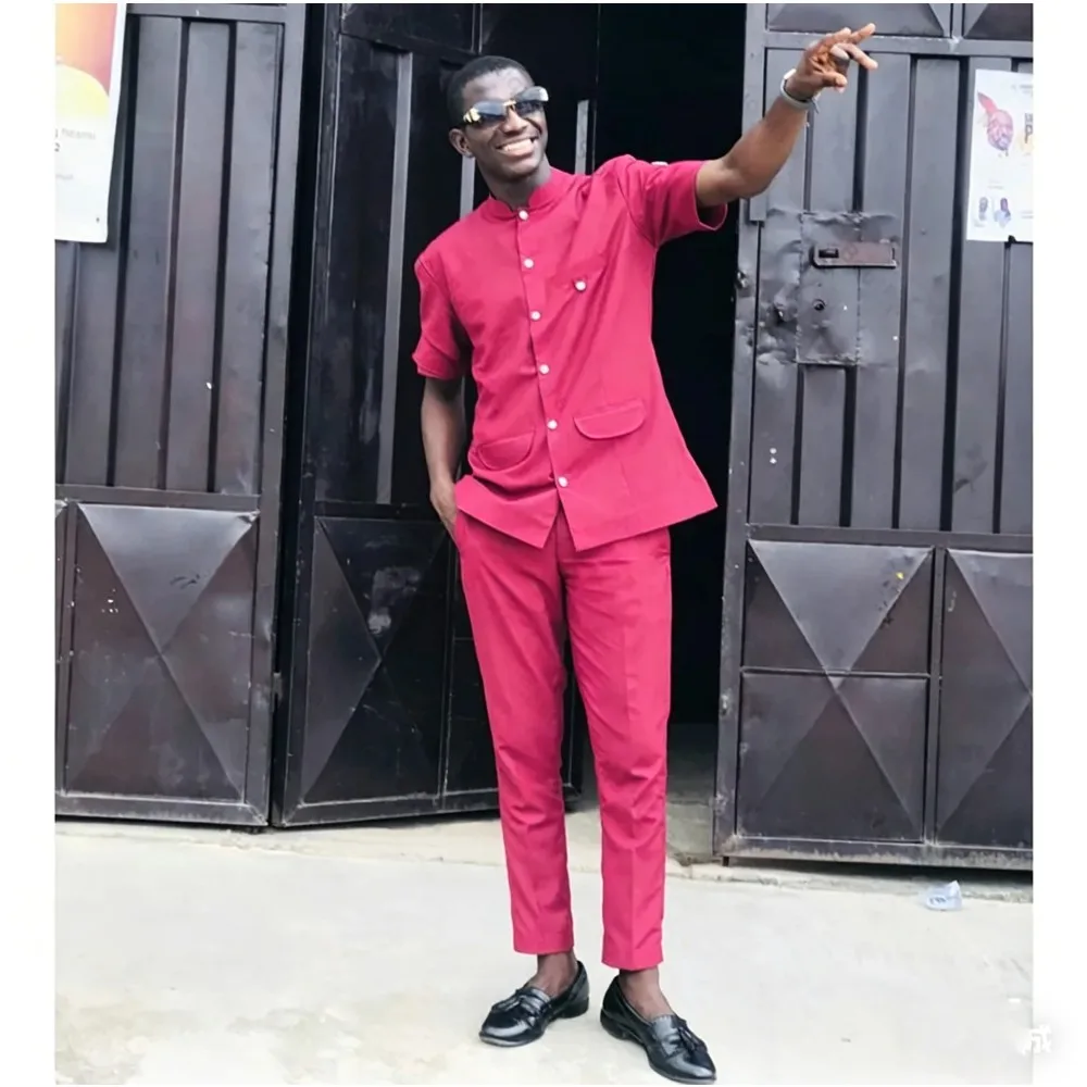 

Мужской костюм цвета фуксии, летний повседневный, из 2 предметов, однобортный, с коротким рукавом, для вечеринок, выпускных, свадеб, для жениха, на заказ: пиджак + брюки