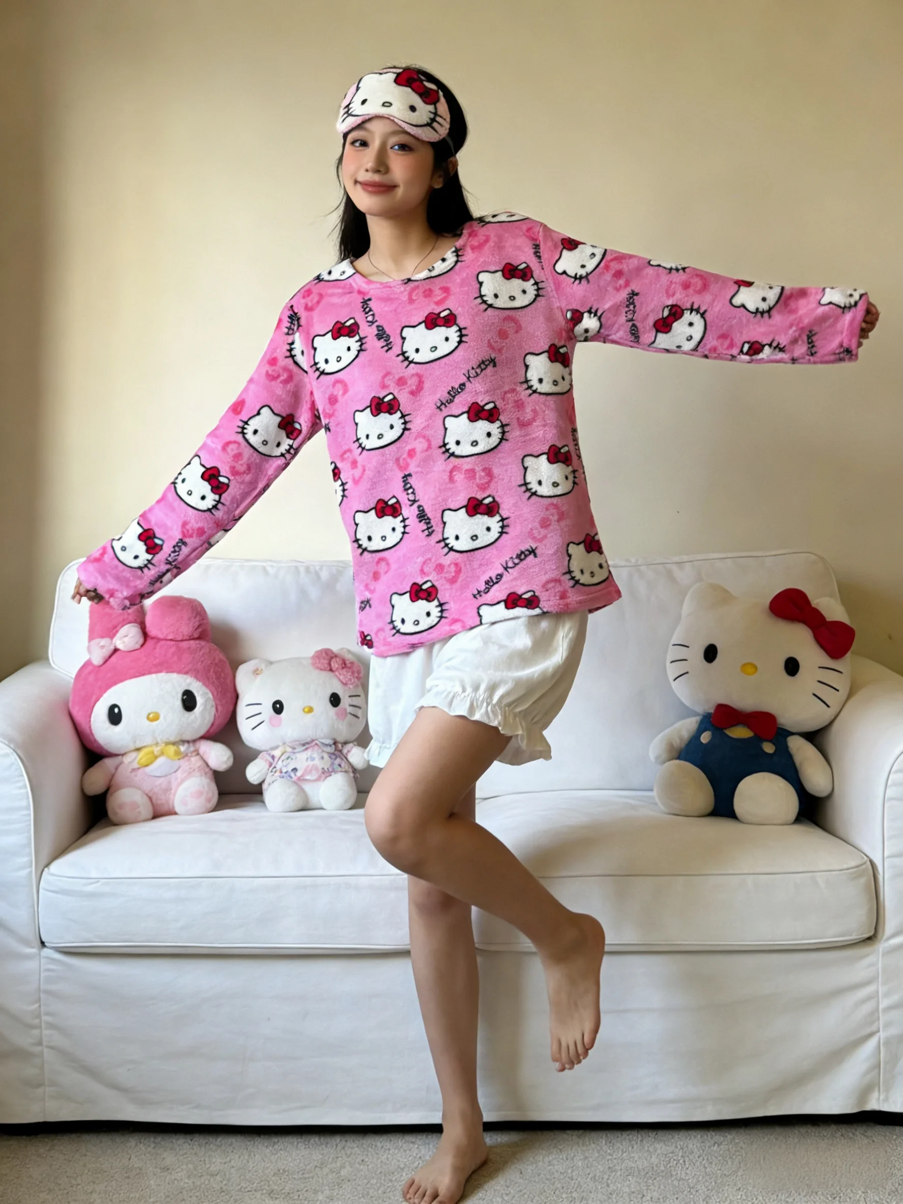 Hello Kitty Flannel Pajamas, Pink Warm Outfit, Y2K Bestie Matching Set, Party OOTD! Perfect Holiday Gift!