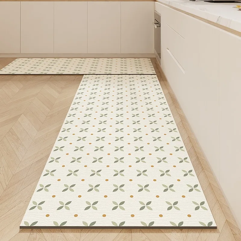 Kitchen Floor Mat PVC Leather Waterproof Soft Mats Anti-slip Oil-proof Washable Rug Modern Simple Print Plaid Foot-mat Ковер 러그