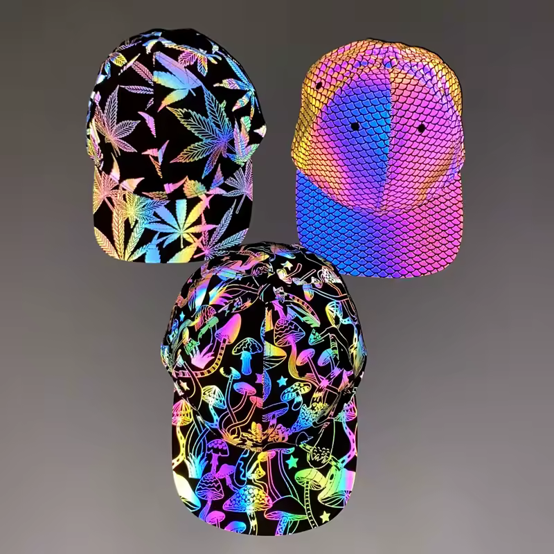 2024 neue Farbe Reflektierende Baseball Kappe Männer/Frauen Unisex Gedruckt Streetwear Harajuku Hip Hop Nacht Laufen Leucht Fluoreszierende hut
