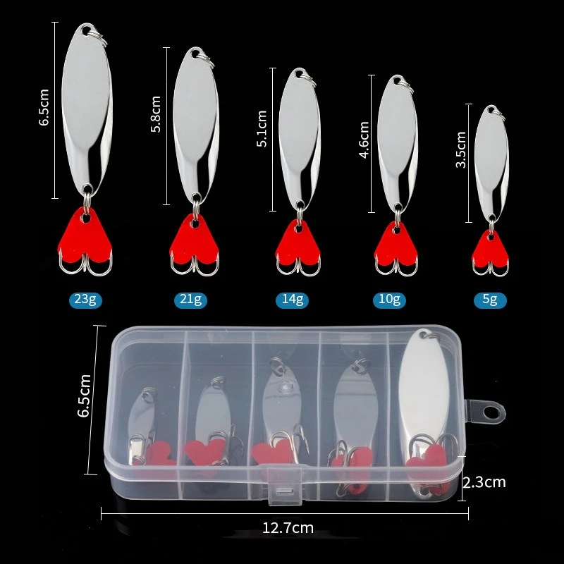 

5pcs Fishing Lure5g-28gMetal Sequins Spinner Spoon Wobblers Artificial WithTreble Hook Saltwater Shore Casting Trout Perch Pike