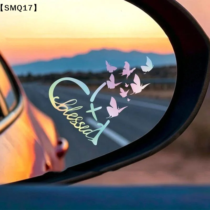 2pcs Text Blessing And Butterfly Stickers Suitable For Car Interior Decoration Car Rearview Mirror Decoration Stickers【SMQ】