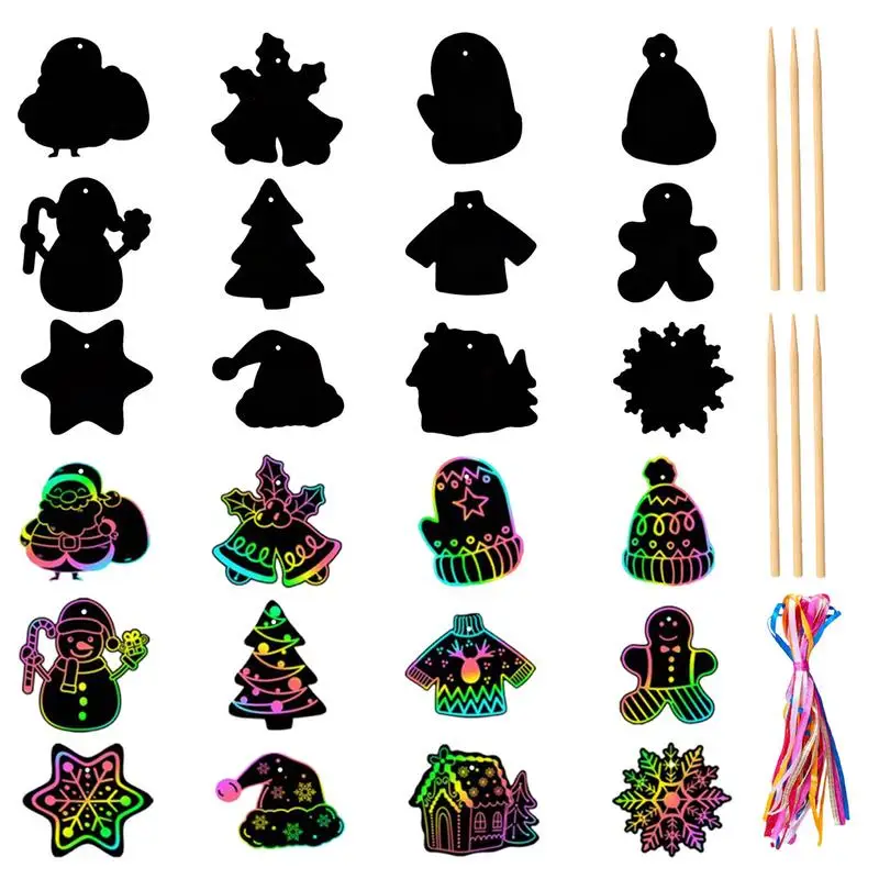 Рождественские карты для царапин с 24X картами, рождественские карты для царапин, зимние рождественские украшения для вечеринки