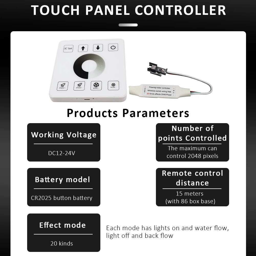 WS 2811 Kontroler taśm LED do biegania 2048 IC Panel dotykowy Zdalne sterowanie ze wzmacniaczem rozgałęźnika Złącze przewodu przedłużającego