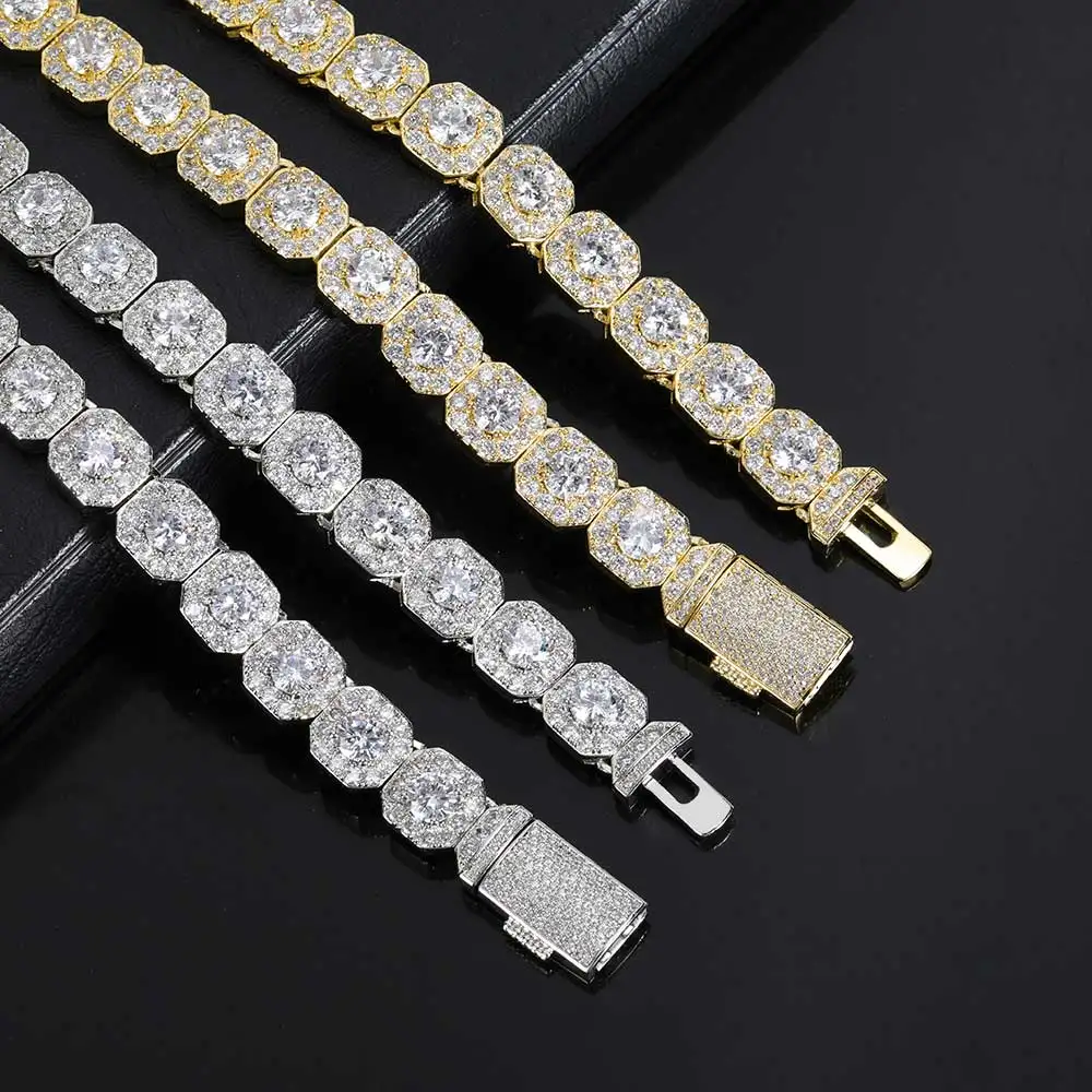 12mm Iced Out Square Cluster Tennis Chain Micro Pave Cubic Zircon Cuban Link Necklace Bracelet With Giftbox for Men Women