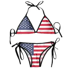 Womens Swimwear Two Piece Vacation Outfits 2024 Bikinis Sets Usa Flag