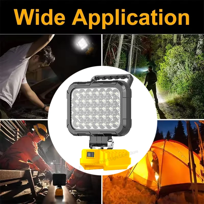 Lampada da lavoro portatile a LED 48W compatibile con batteria al litio Dewalt 18V per XR con torcia esterna USB 5400 lumen da 5 pollici