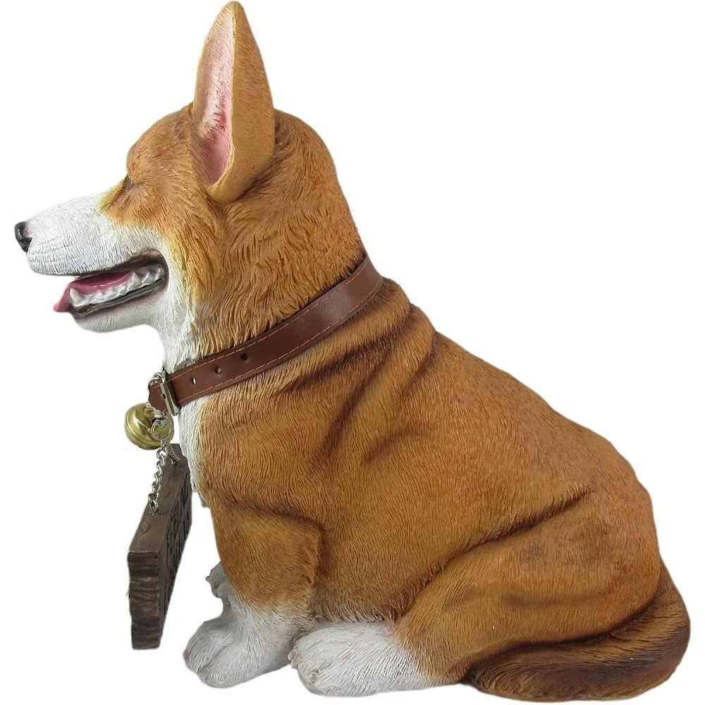 تمثال كورجي ويلش أنيق 11.5 - تمثال كلب واقعي مع علامة قابلة للعكس، مناسب لتزيين الحيوانات الأليفة الداخلية والخارجية،