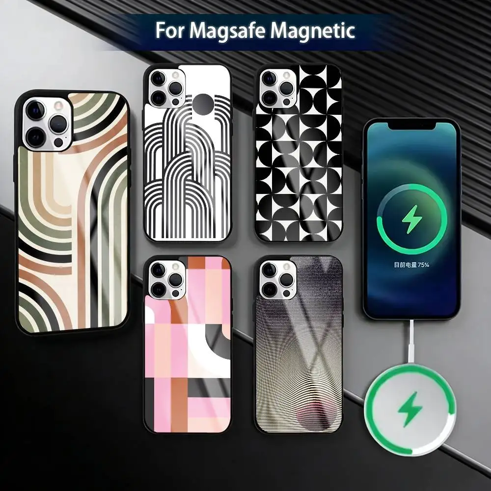 

Minimal Bauhaus Pattern Phone Case For iPhone17,16,15,14,13,12,11 Plus,Pro Magnetic For Magsafe Wireless Charging