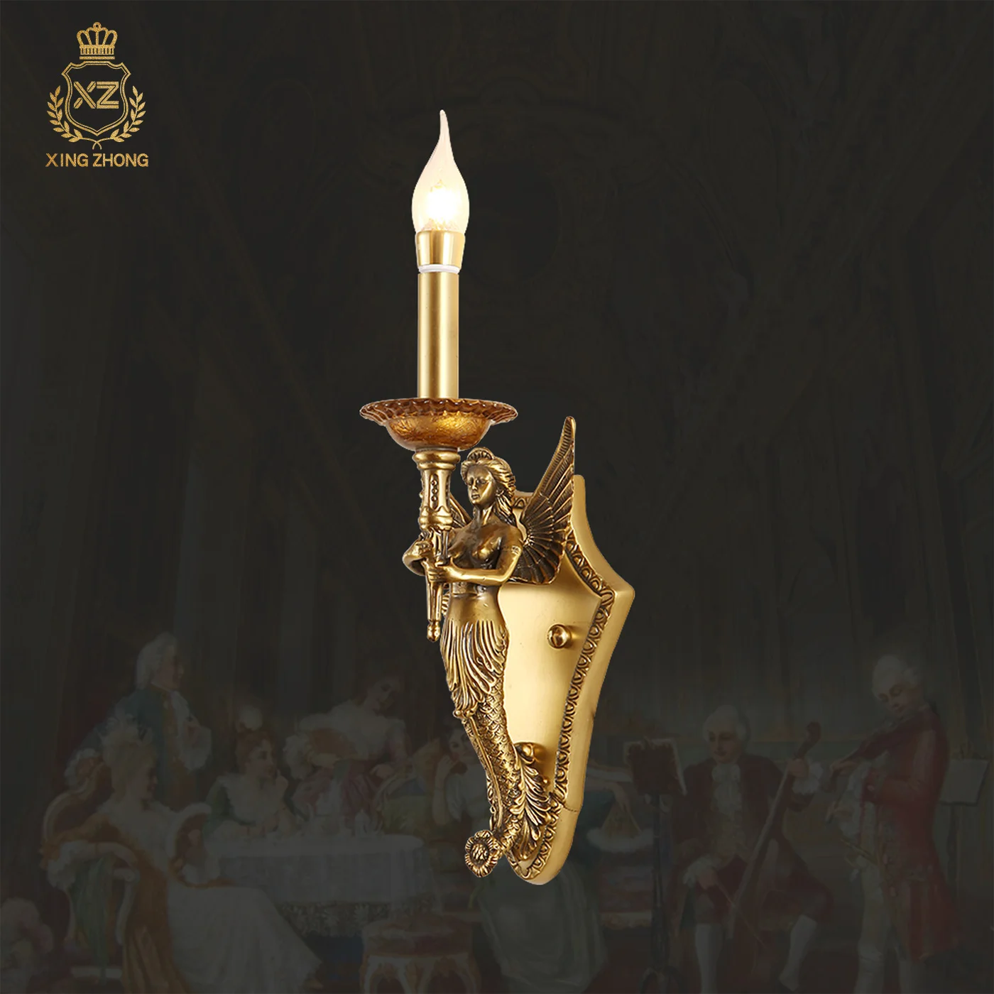 French Baroque Retro Angel Brass Decorativeliving Room Villa Wall Lamp Hotel Hall Church Art Candle Wall Lights