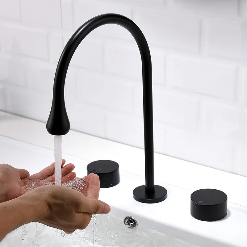 Widespread Basin Faucet Bathroom Hot and Cold Total Brass Water Mixer Tap Brush Gray Black Basin Water Sink Mixer crane