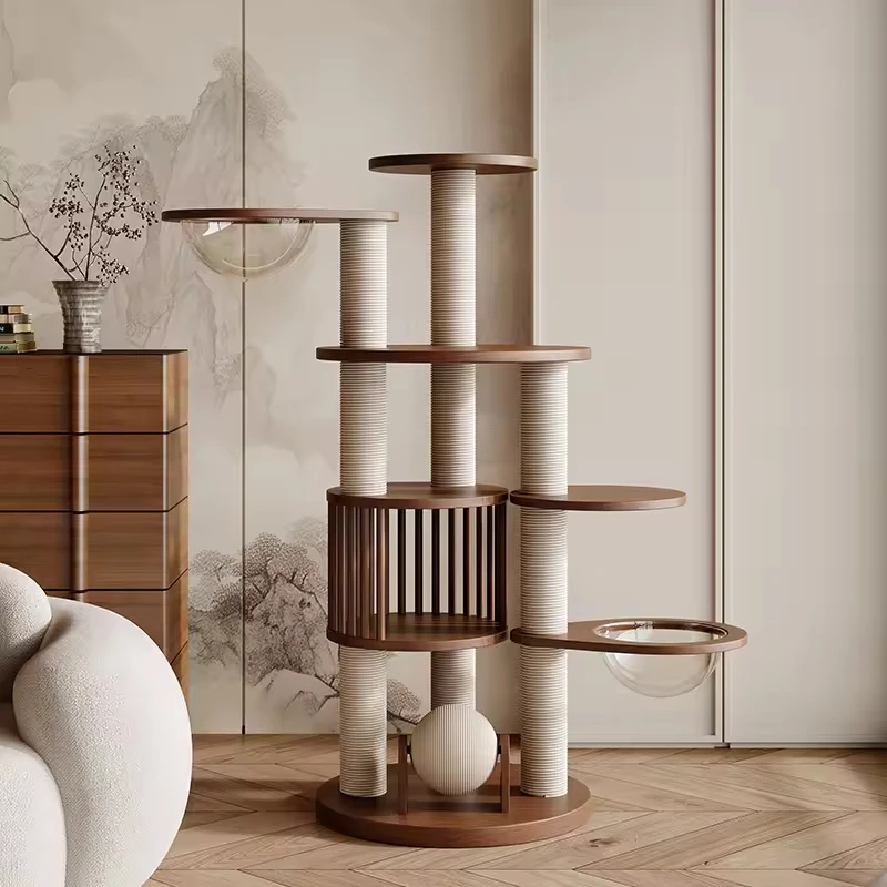 Solid Wood Floor-to-ceiling Cat Climbing Frame Space Capsule Jumping Platform Cat Tree Condo Furniture Scratch Post Pet House