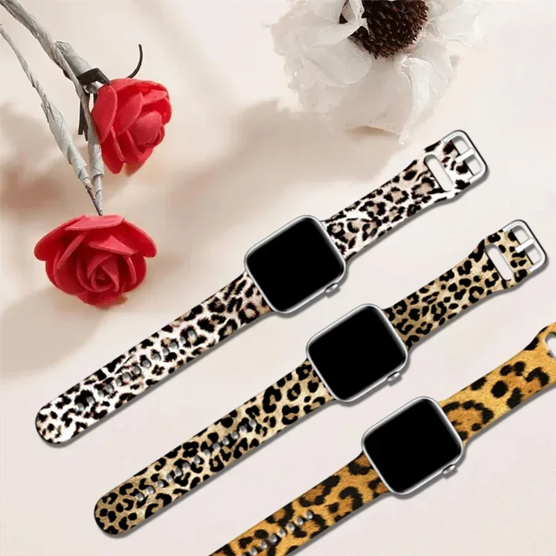 Leopard Strap for Apple Watch Ultra Band 49mm 45mm 41mm 44mm 42mm 40mm 46mm Silicone Bracelet for IWatch Series 10 9 8 7 6 3 SE