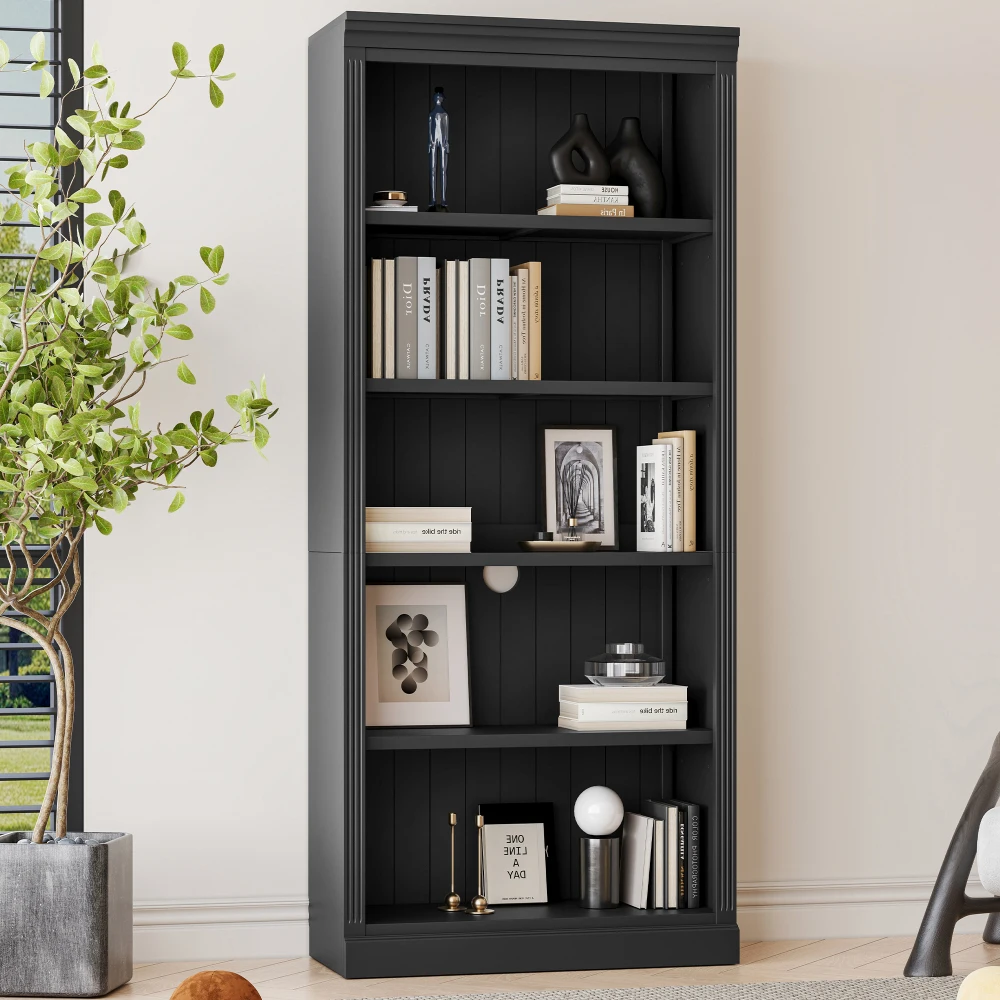 83.4-Inch tall wooden bookcase with light bar, 5-layer decorative bookshelf with adjustable bookshelf, storage manager