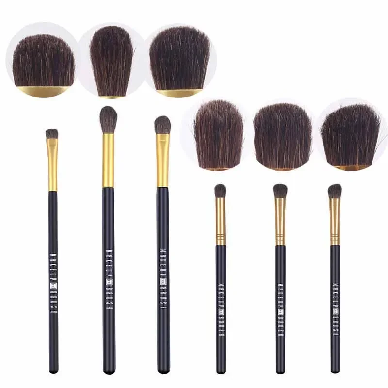 3Pcs Professional Eye Makeup Brushes Set Black Gold Cosmetic Eye Shadow Brushes Fiber Hair Tapered Blender Crease Brush Kits