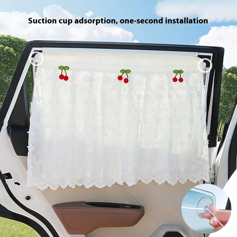 

Suction Cup Car Window Sunshade Curtain Lace Cherry Design UV Protection Car Interior Accessories Universal Side Window Sunshade