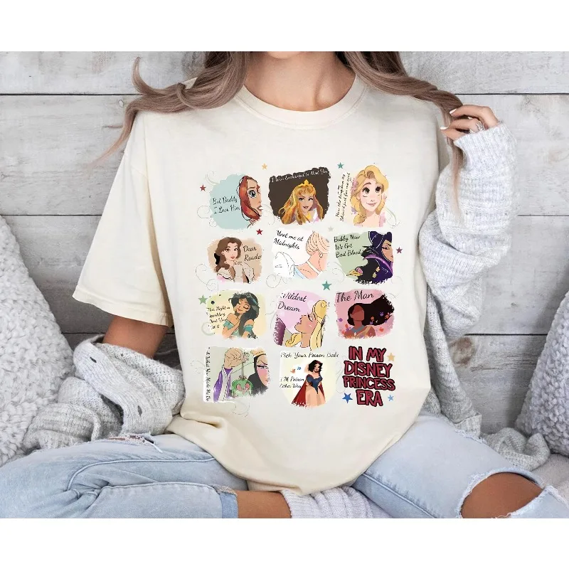 

Ретро футболка с цитатами принцессы Диснея, дорожная рубашка для волшебных девочек, четыре сезона, нейтральная повседневная модная футболка из чистого хлопка