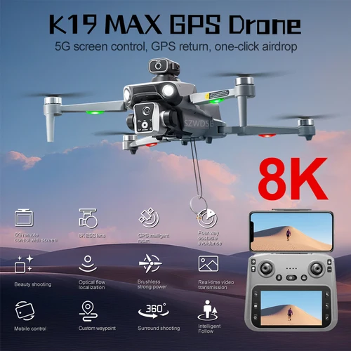 Nuevo Dron K19 MAX GPS profesional 8K cámara aérea FPV cepillo evita obstáculos con pantalla grande Control remoto Dron plegable
