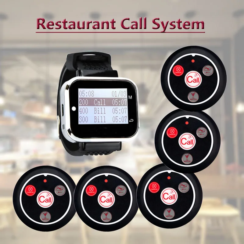 QWICALL Fast Ship 5 Call Button 1 Wrist WatchRestaurant Wireless Call Device Transmitter Paging Cafe Waiter Service Hookah