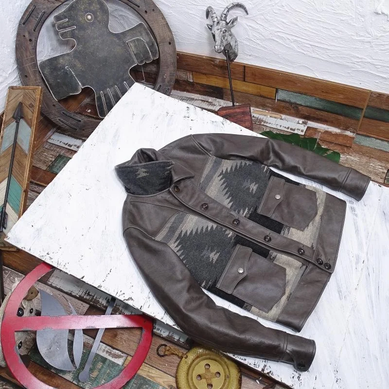 

Кожаное одеяло Navajo Sle, окрашенное воском языке, американское ретро байкерское джинсовое молодежное облегающее кожаное пальто ort длины